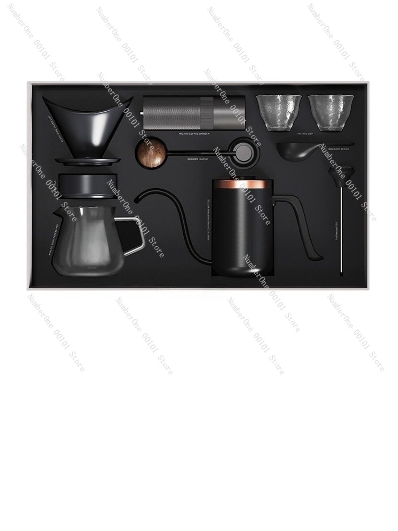 Coffee Equipment Gift - Manuelles Kaffeezubereitungs-Set Geschenkbox mit Mühle, Filter,